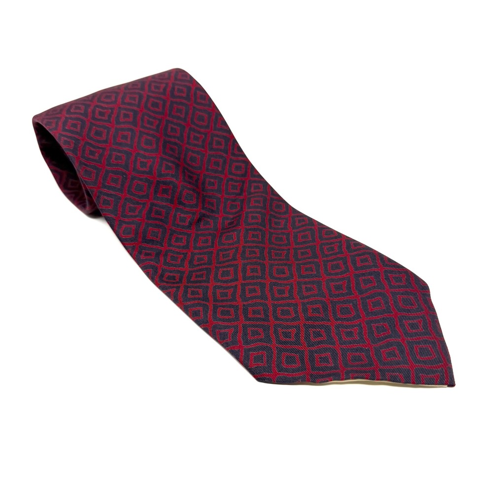 Van Boven Mens Red Navy Blue Geometric 100% Silk Necktie Made in‎ Italy Wide